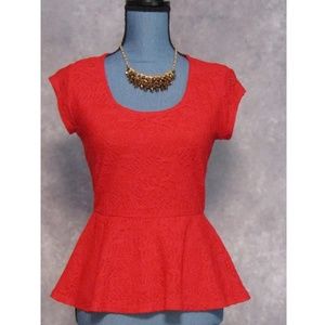 Guess Red Lace Peplum Top Size S